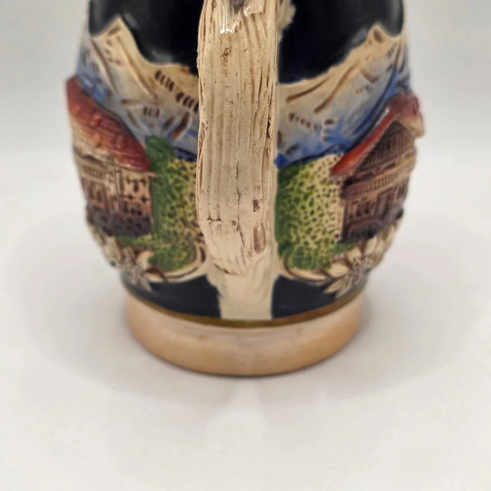 Salzburg Austria Beer Stein Lidded Pewter Cobalt Blue Relief Edelweiss Alps Mug